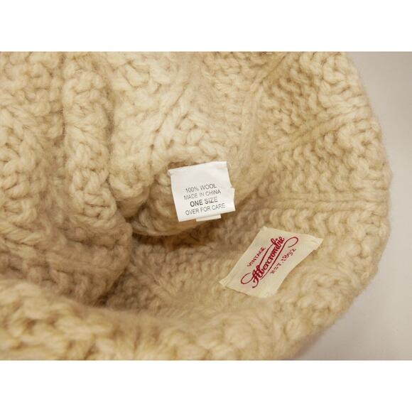 Abercrombie Thick Chunky Knit Cream Wool Hat with Pom - One Size - Picture 10 of 10
